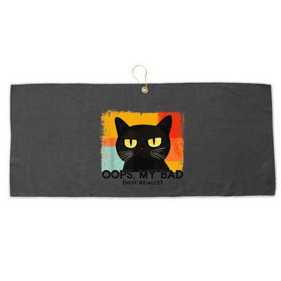 Funny Silly Cat Oops My Bad Not Really Sarcastic Saying Cat Large Microfiber Waffle Golf Towel