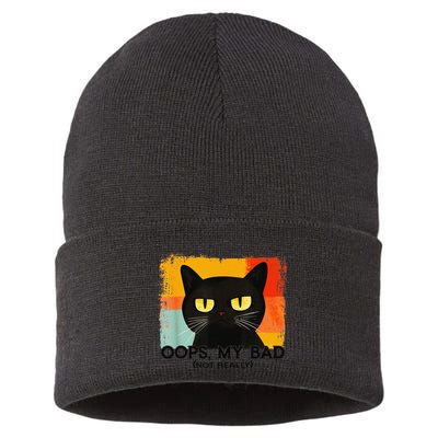Funny Silly Cat Oops My Bad Not Really Sarcastic Saying Cat Sustainable Knit Beanie