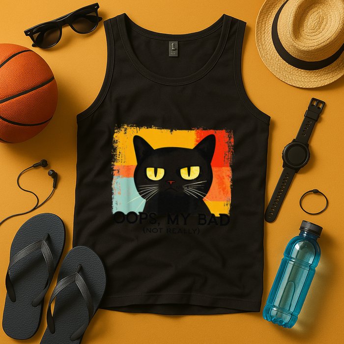 Funny Silly Cat Oops My Bad Not Really Sarcastic Saying Cat Tank Top