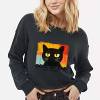 Funny Silly Cat Oops My Bad Not Really Sarcastic Saying Cat Cropped Pullover Crew
