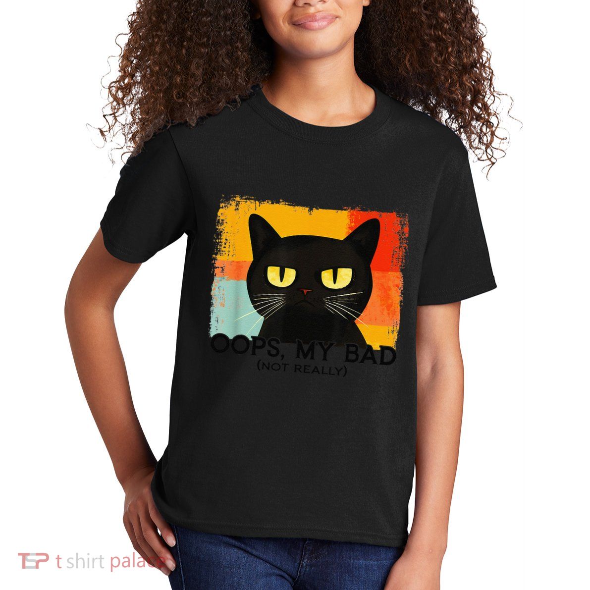 Funny Silly Cat Oops My Bad Not Really Sarcastic Saying Cat Kids T-Shirt
