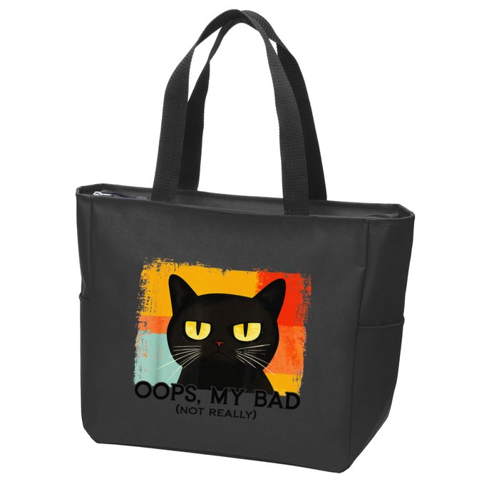 Funny Silly Cat Oops My Bad Not Really Sarcastic Saying Cat Zip Tote Bag