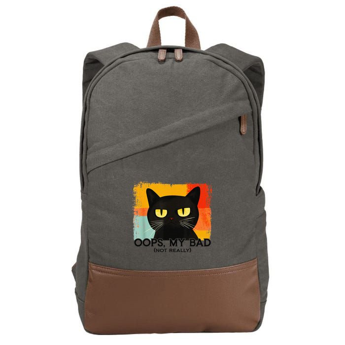 Funny Silly Cat Oops My Bad Not Really Sarcastic Saying Cat Cotton Canvas Backpack