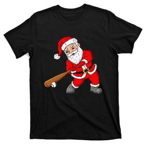 Festive Santa Claus with Baseball Bat Holiday Season T-Shirt