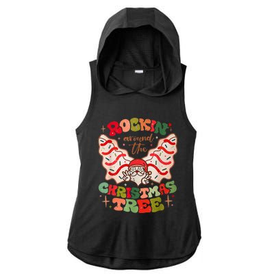 Festive Santa Claus Rockin' Around Christmas Tree Ladies PosiCharge Tri-Blend Wicking Draft Hoodie Tank