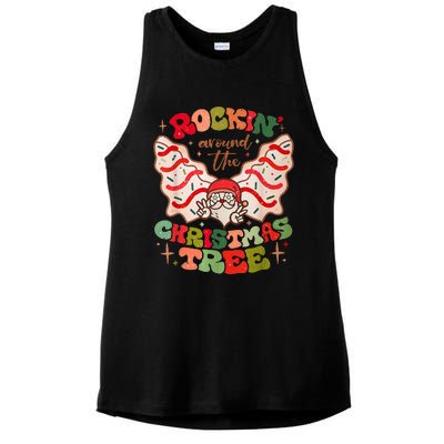 Festive Santa Claus Rockin' Around Christmas Tree Ladies PosiCharge Tri-Blend Wicking Tank