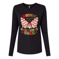 Festive Santa Claus Rockin' Around Christmas Tree Womens Cotton Relaxed Long Sleeve T-Shirt