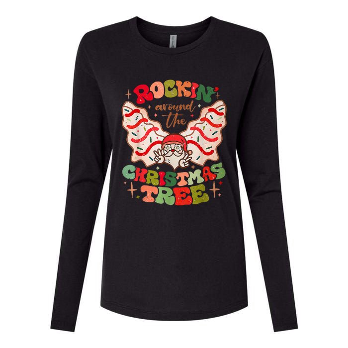 Festive Santa Claus Rockin' Around Christmas Tree Womens Cotton Relaxed Long Sleeve T-Shirt