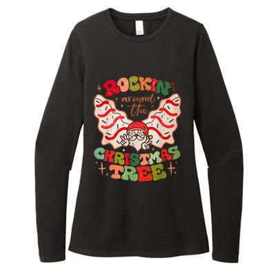 Festive Santa Claus Rockin' Around Christmas Tree Womens CVC Long Sleeve Shirt