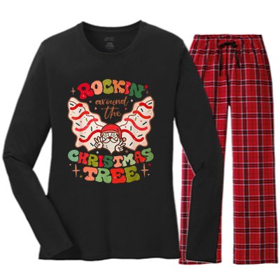 Festive Santa Claus Rockin' Around Christmas Tree Women's Long Sleeve Flannel Pajama Set 