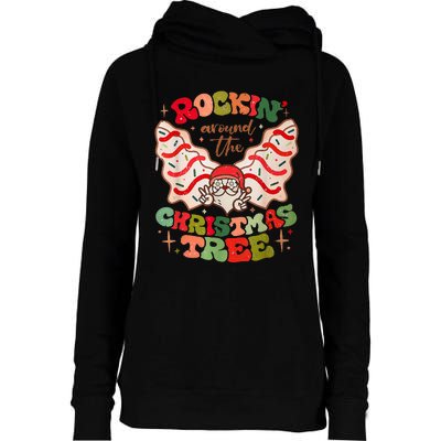 Festive Santa Claus Rockin' Around Christmas Tree Womens Funnel Neck Pullover Hood