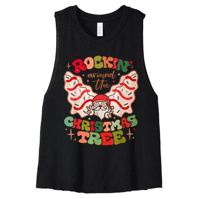 Festive Santa Claus Rockin' Around Christmas Tree Women's Racerback Cropped Tank