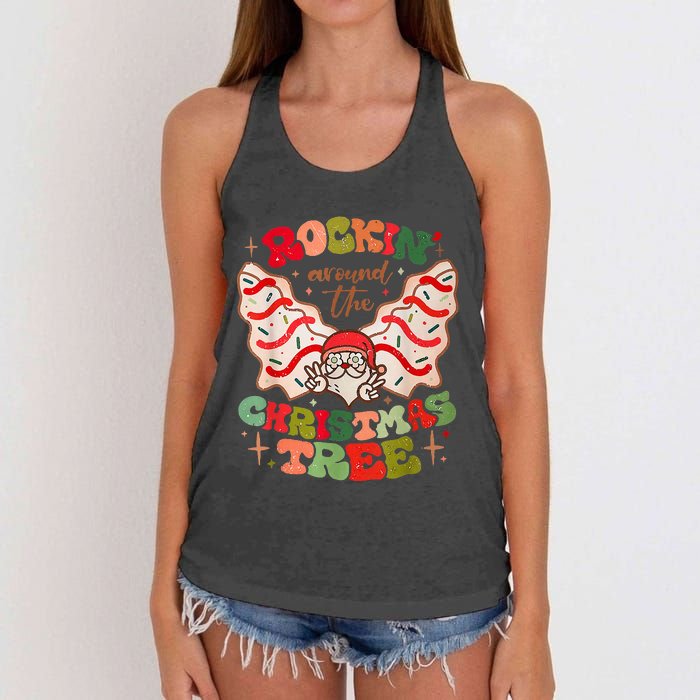 Festive Santa Claus Rockin' Around Christmas Tree Women's Knotted Racerback Tank