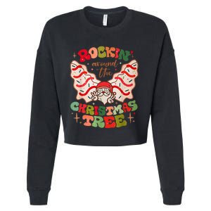 Festive Santa Claus Rockin' Around Christmas Tree Cropped Pullover Crew