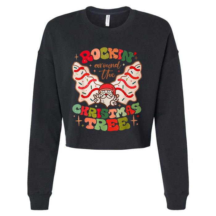 Festive Santa Claus Rockin' Around Christmas Tree Cropped Pullover Crew