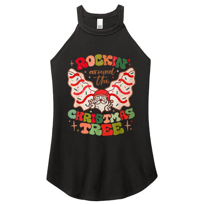 Festive Santa Claus Rockin' Around Christmas Tree Women's Perfect Tri Rocker Tank