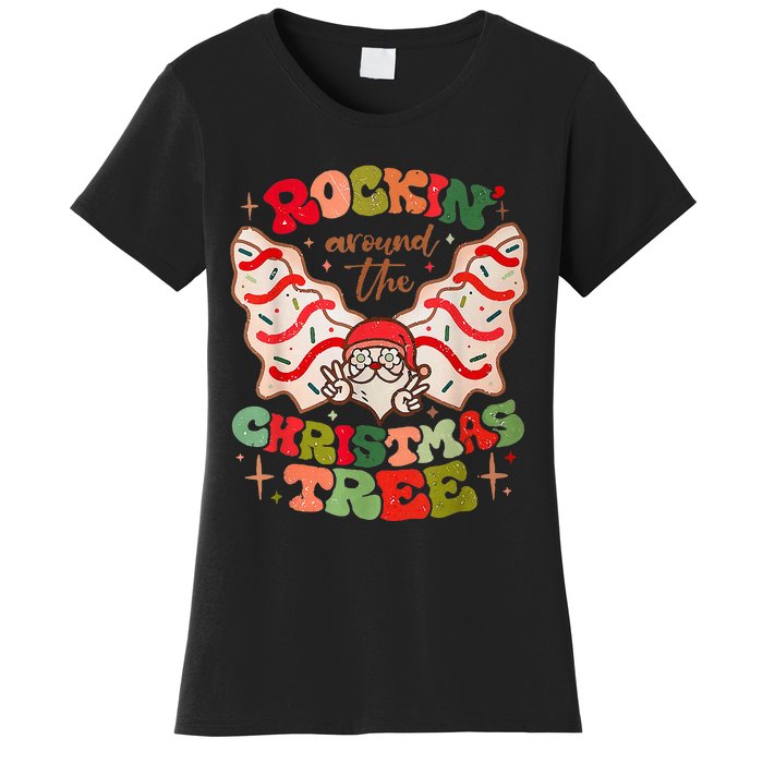 Festive Santa Claus Rockin' Around Christmas Tree Women's T-Shirt