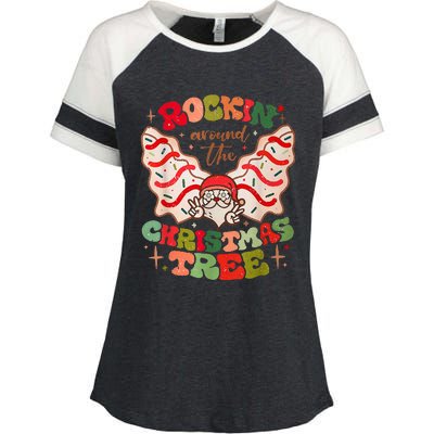 Festive Santa Claus Rockin' Around Christmas Tree Enza Ladies Jersey Colorblock Tee