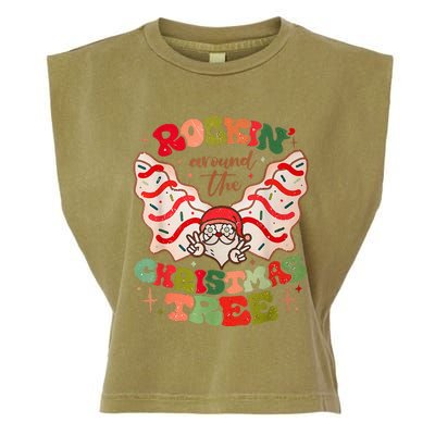 Festive Santa Claus Rockin' Around Christmas Tree Garment-Dyed Women's Muscle Tee