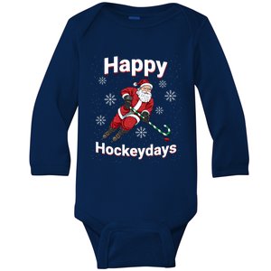 Funny Santa Claus Ice Hockey Happy Hockeydays Christmas Cute Gift Baby Long Sleeve Bodysuit