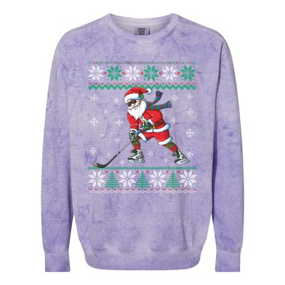 Funny Santa Claus Christmas Ice Hockey Ugly Sweater Boys Great Gift Colorblast Crewneck Sweatshirt