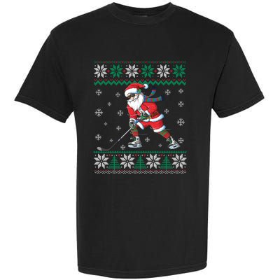 Funny Santa Claus Christmas Ice Hockey Ugly Sweater Boys Great Gift Garment-Dyed Heavyweight T-Shirt