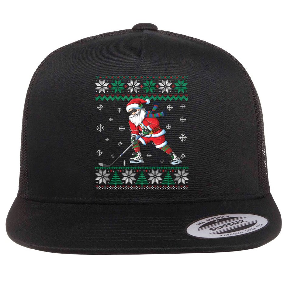 Funny Santa Claus Christmas Ice Hockey Ugly Sweater Boys Great Gift Flat Bill Trucker Hat