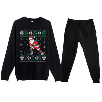 Funny Santa Claus Christmas Ice Hockey Ugly Sweater Boys Great Gift Premium Crewneck Sweatsuit Set