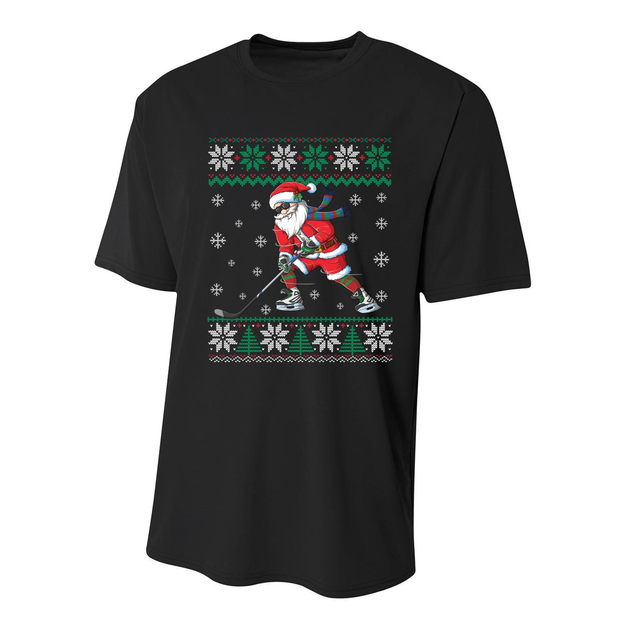 Funny Santa Claus Christmas Ice Hockey Ugly Sweater Boys Great Gift Youth Performance Sprint T-Shirt