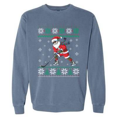 Funny Santa Claus Christmas Ice Hockey Ugly Sweater Boys Great Gift Garment-Dyed Sweatshirt