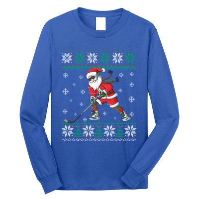 Funny Santa Claus Christmas Ice Hockey Ugly Sweater Boys Great Gift Long Sleeve Shirt