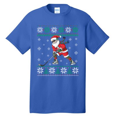 Funny Santa Claus Christmas Ice Hockey Ugly Sweater Boys Great Gift Tall T-Shirt