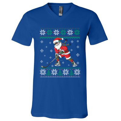 Funny Santa Claus Christmas Ice Hockey Ugly Sweater Boys Great Gift V-Neck T-Shirt