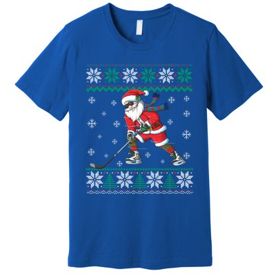 Funny Santa Claus Christmas Ice Hockey Ugly Sweater Boys Great Gift Premium T-Shirt