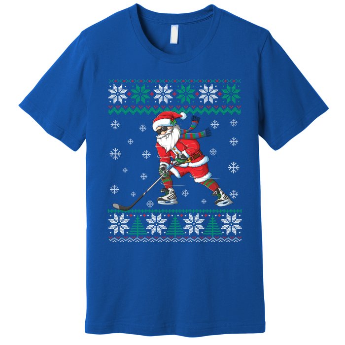 Funny Santa Claus Christmas Ice Hockey Ugly Sweater Boys Great Gift Premium T-Shirt