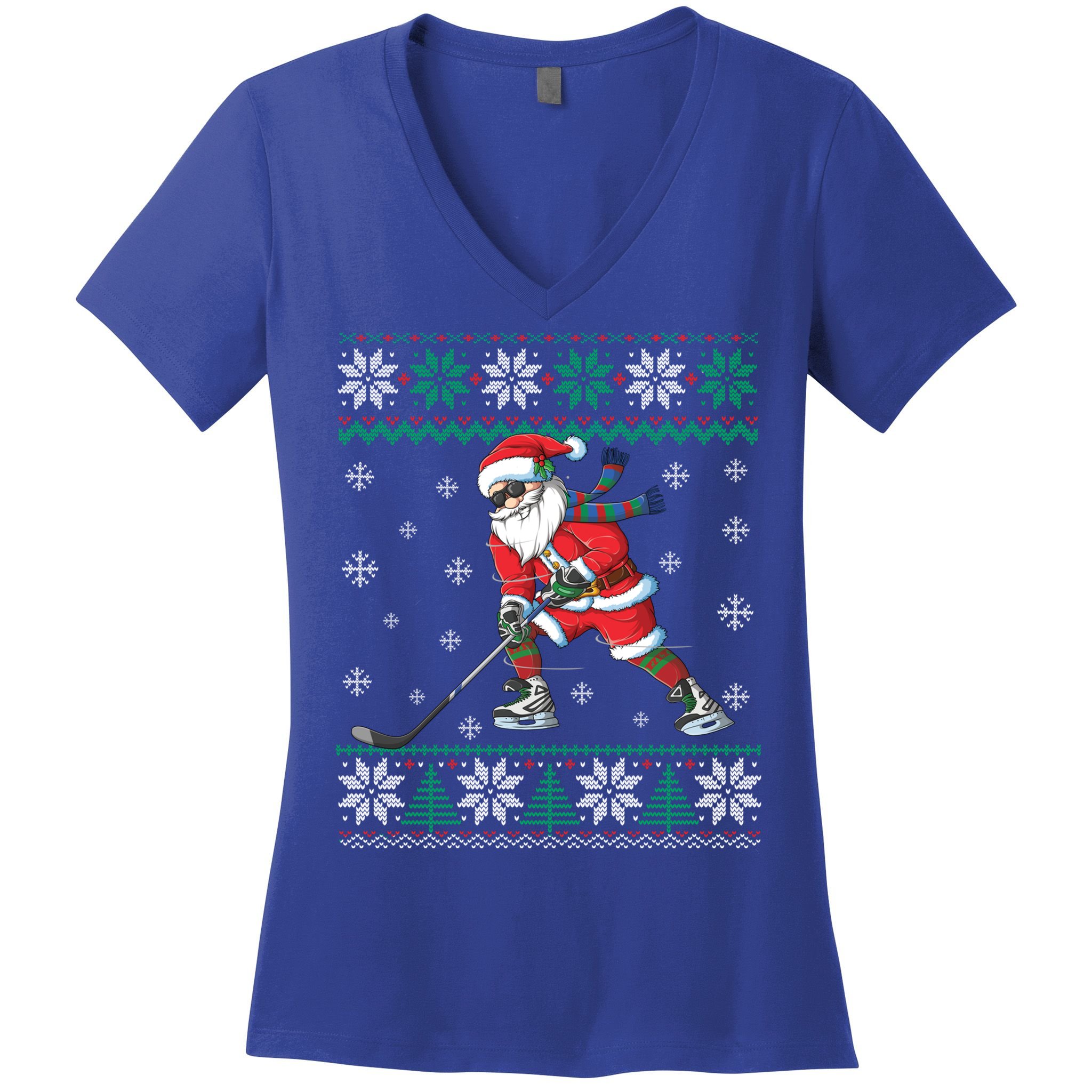 Funny Santa Claus Christmas Ice Hockey Ugly Sweater Boys Great Gift Women's V-Neck T-Shirt