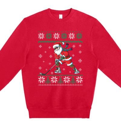 Funny Santa Claus Christmas Ice Hockey Ugly Sweater Boys Great Gift Premium Crewneck Sweatshirt