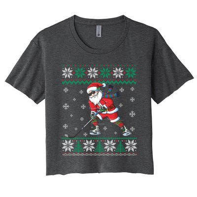 Funny Santa Claus Christmas Ice Hockey Ugly Sweater Boys Great Gift Women's Crop Top Tee