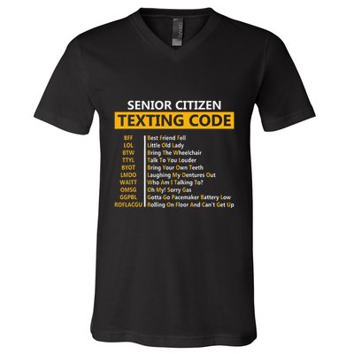 Funny Senior CitizenS Texting Code Fathers Day For Grandpa V-Neck T-Shirt