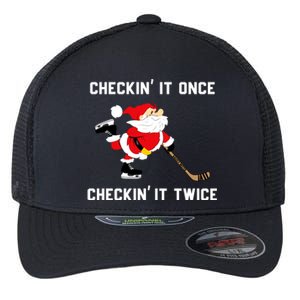 Funny Santa Clause Christmas Ice Hockey For Boys Great Gift Flexfit Unipanel Trucker Cap