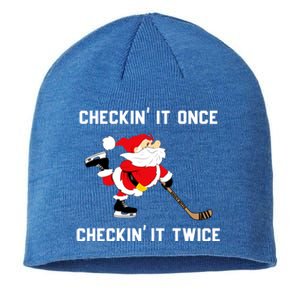 Funny Santa Clause Christmas Ice Hockey For Boys Great Gift Sustainable Beanie