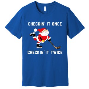 Funny Santa Clause Christmas Ice Hockey For Boys Great Gift Premium T-Shirt