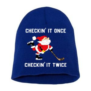 Funny Santa Clause Christmas Ice Hockey For Boys Great Gift Short Acrylic Beanie