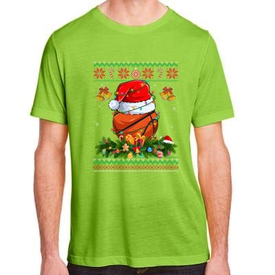 Funny Santa Claus Basketball Ball Wreath Christmas Lights Funny Gift Adult ChromaSoft Performance T-Shirt