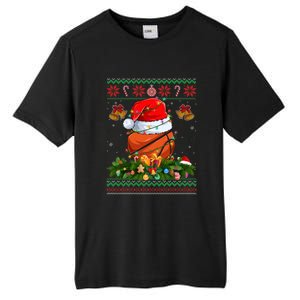 Funny Santa Claus Basketball Ball Wreath Christmas Lights Funny Gift Tall Fusion ChromaSoft Performance T-Shirt