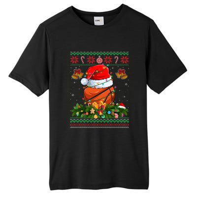 Funny Santa Claus Basketball Ball Wreath Christmas Lights Funny Gift Tall Fusion ChromaSoft Performance T-Shirt