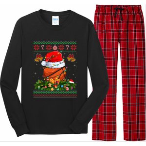 Funny Santa Claus Basketball Ball Wreath Christmas Lights Funny Gift Long Sleeve Pajama Set