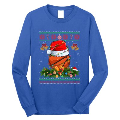 Funny Santa Claus Basketball Ball Wreath Christmas Lights Funny Gift Long Sleeve Shirt