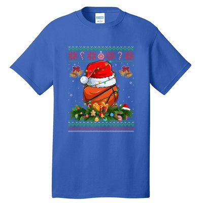 Funny Santa Claus Basketball Ball Wreath Christmas Lights Funny Gift Tall T-Shirt