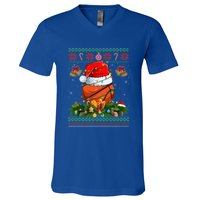 Funny Santa Claus Basketball Ball Wreath Christmas Lights Funny Gift V-Neck T-Shirt